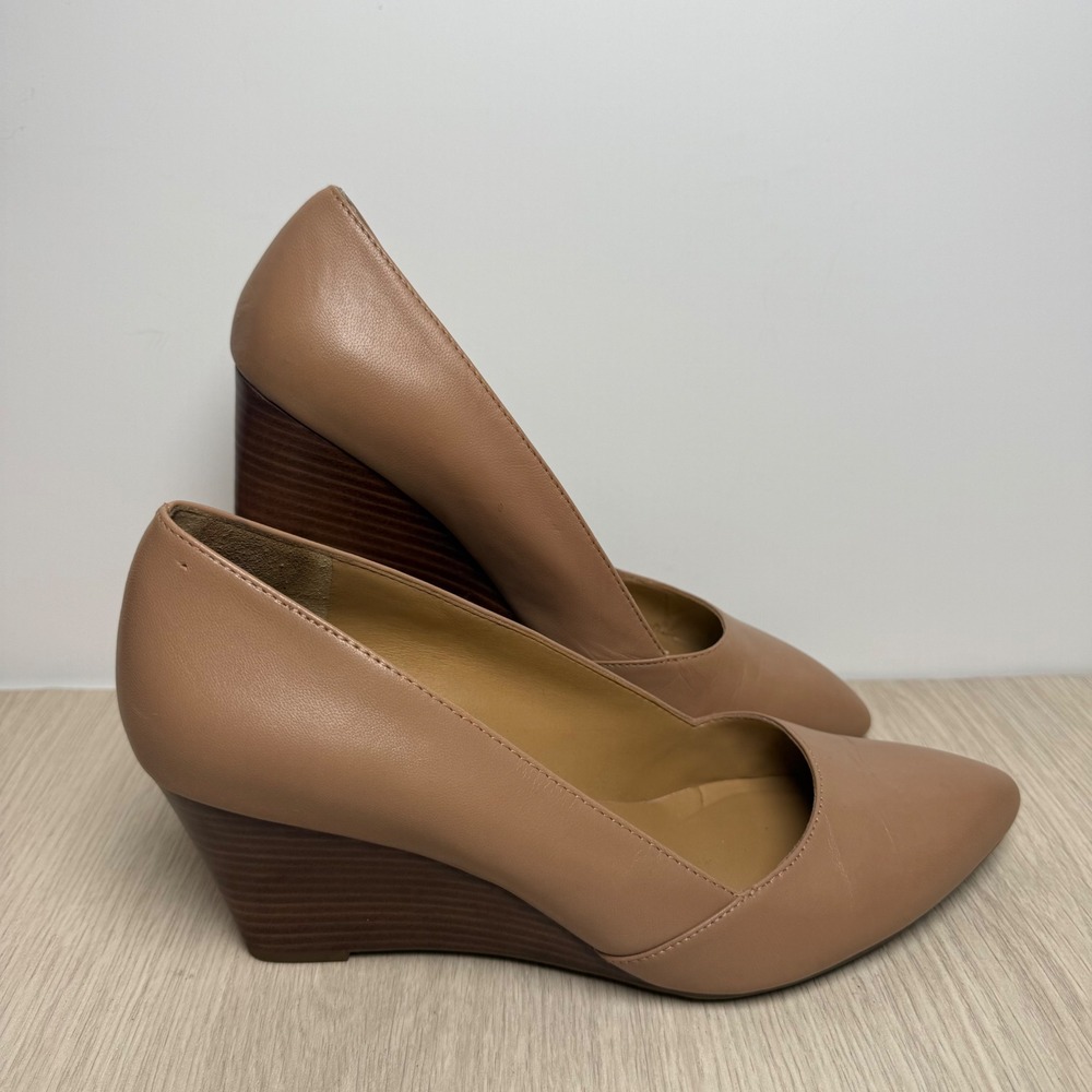Wedge Pumps Franco Sarto Womens 8.5M Tan Frankie Leather Pointed Toe Heels
